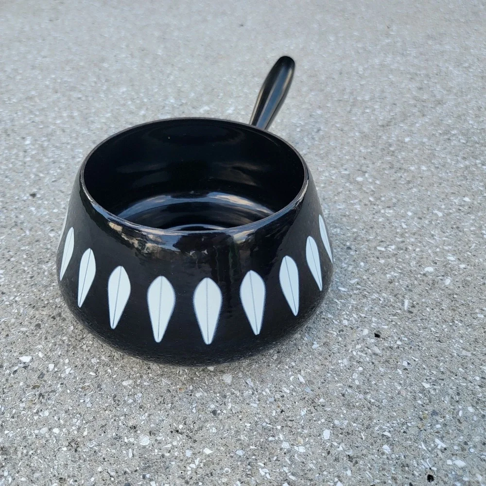 MCM Vintage Catherineholm Black‎ White Lotus Enamelware Fondue Pot Only